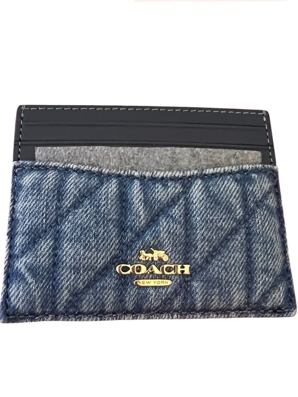Coach NWT Slim ID Card Case in Denim Quilting indigo blue w/gold tone hardware